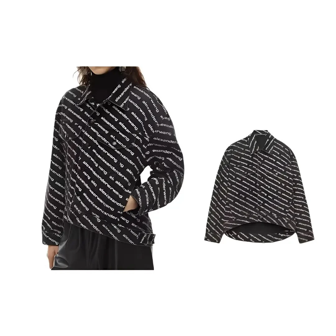 未使用 ALEXANDER WANG 满弹幕logo印花黑色牛仔外套u