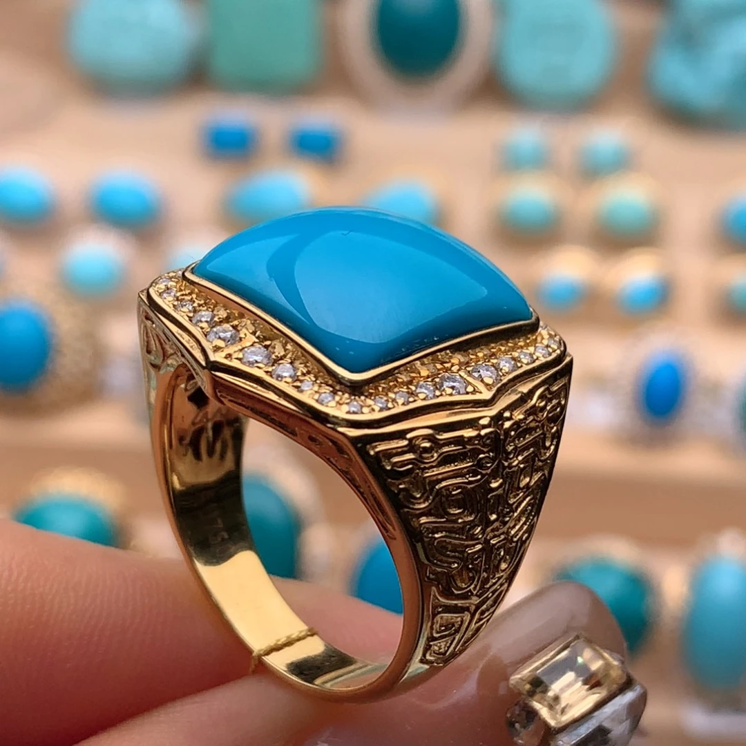 绿松石18K金镶嵌珠宝奇石