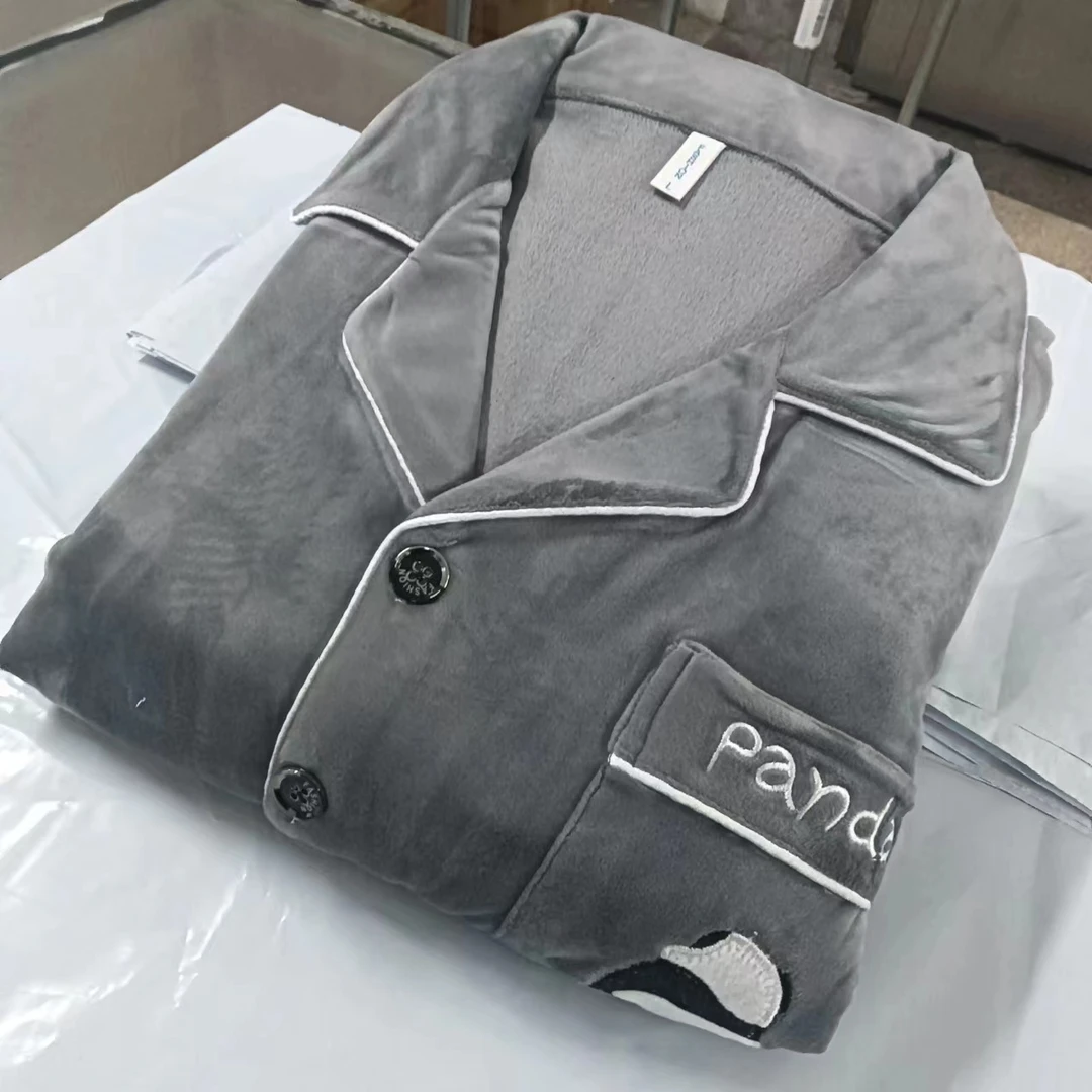 CD267精品海岛绒秋冬加厚男士熊猫刺绣长袖长裤