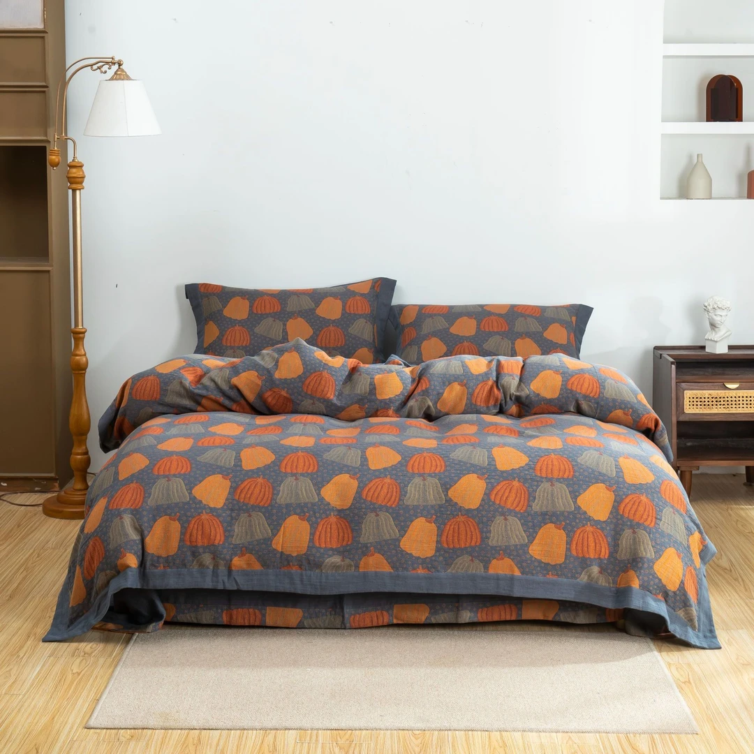 【双旦】—香奈南瓜全棉色织双层纱四件套亲肤柔软