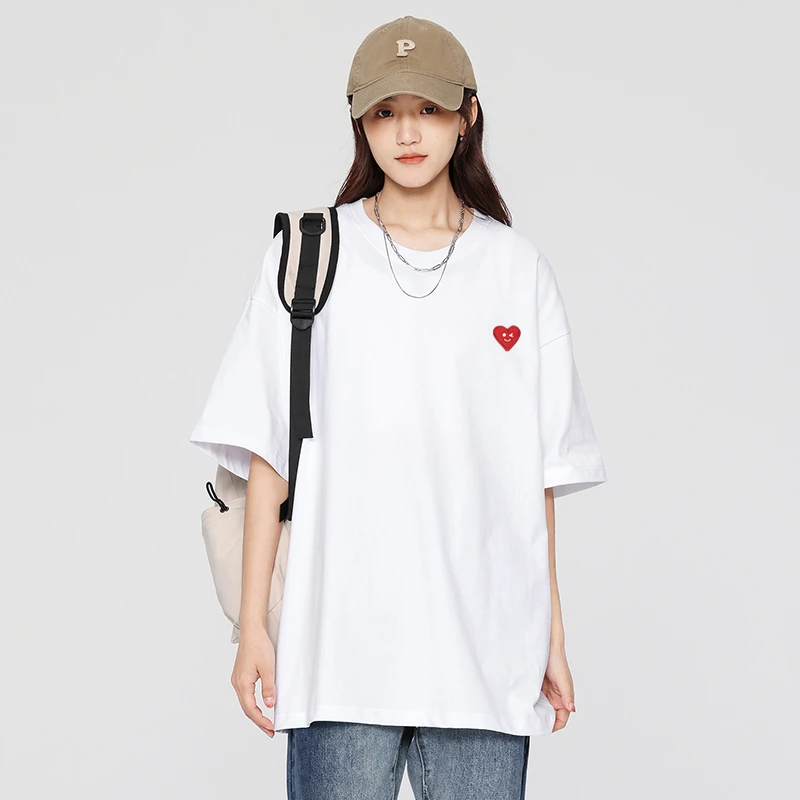 夏季潮流重磅纯棉圆领百搭短袖男女同款圆领宽松情侣简约T恤夏季