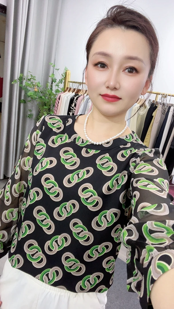 薄款常规款长袖夏季衬衫衬衣圆领印花