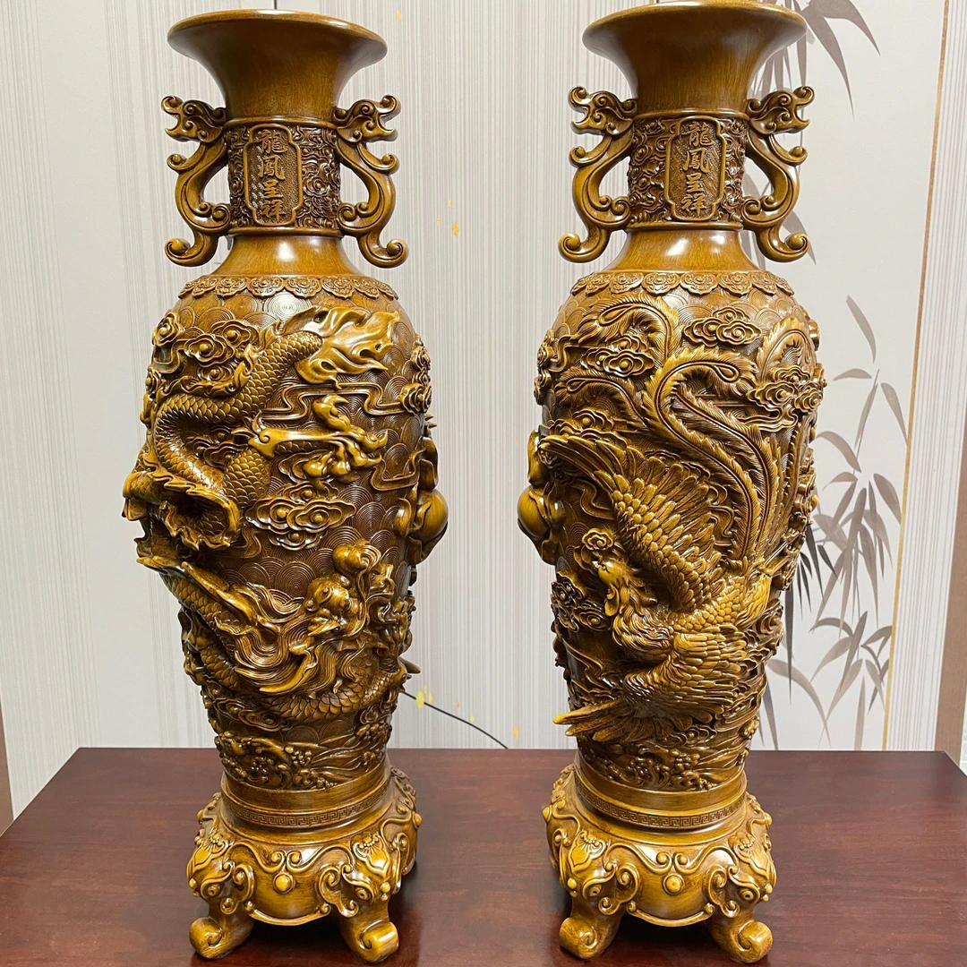 拍一发二龙凤呈祥花瓶摆件新中式家居玄关入户摆设