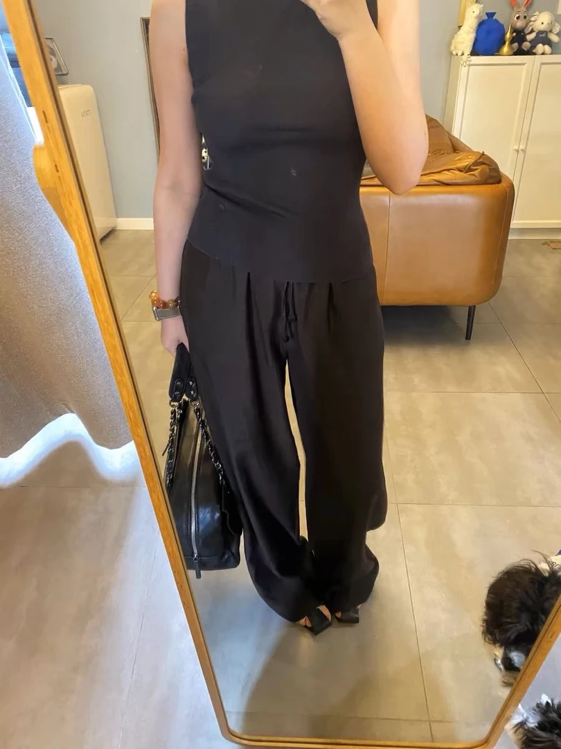 月笼沙抽绳裤微风亚麻裤松弛感阔腿裤1G3085DM130