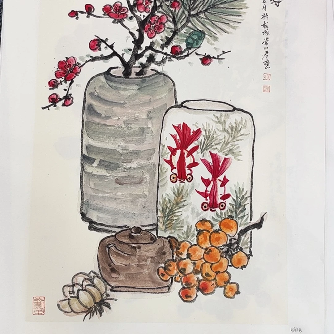 国画叶成兰老师四尺三开花鸟奇