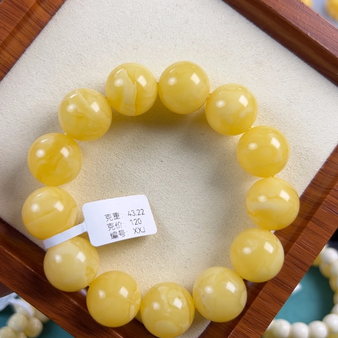 琥珀未镶嵌手链18mm焦皮同料圆珠手串43.22XXJ