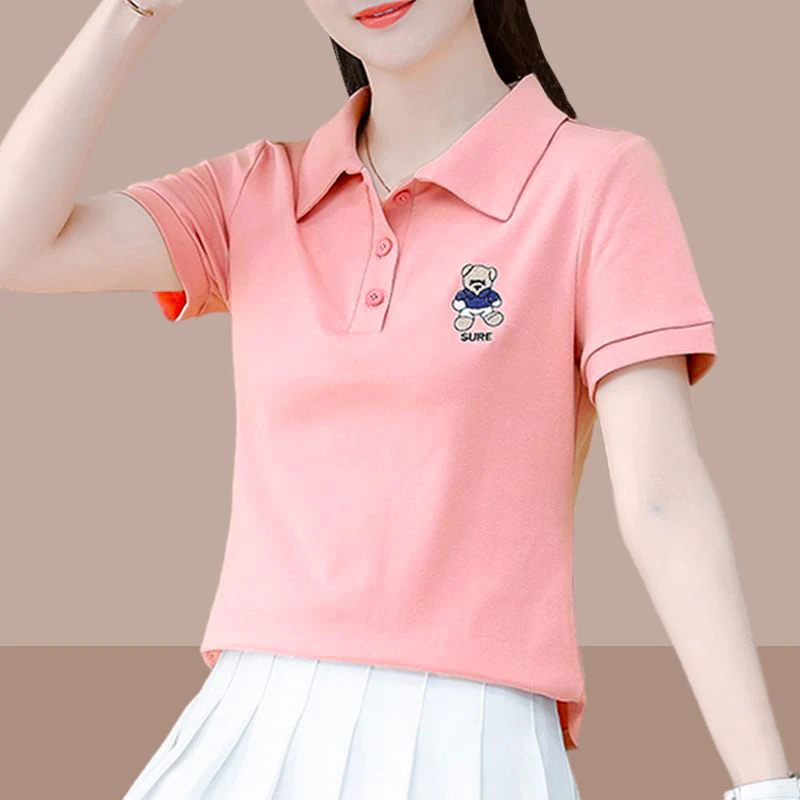 小个子舒适感流行短袖t恤女2025夏季新款通勤百搭短款polo衫上衣