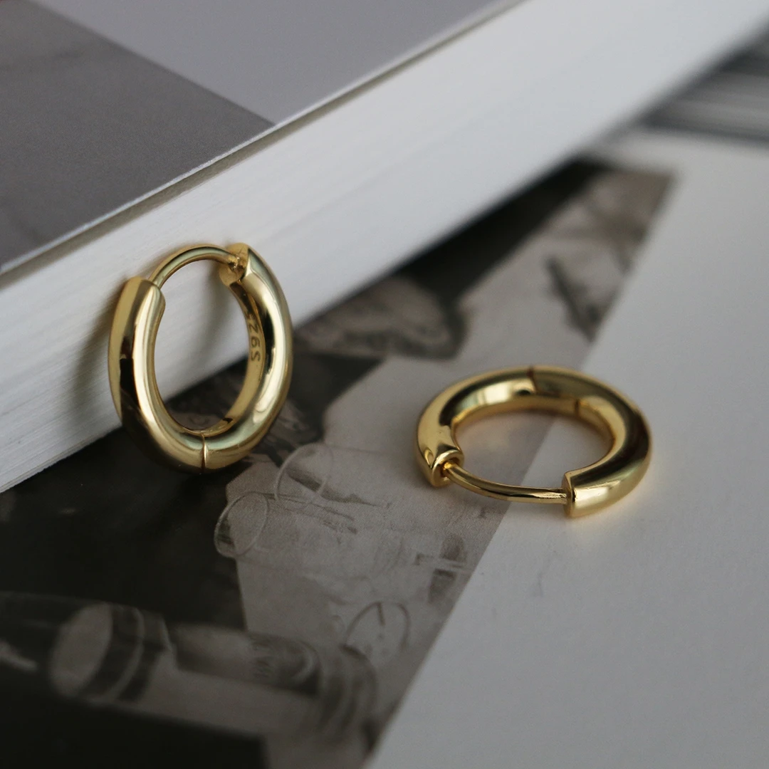 925银耳饰 925纯银经典粗圆圈耳环实心光板耳扣基础时尚通用耳环