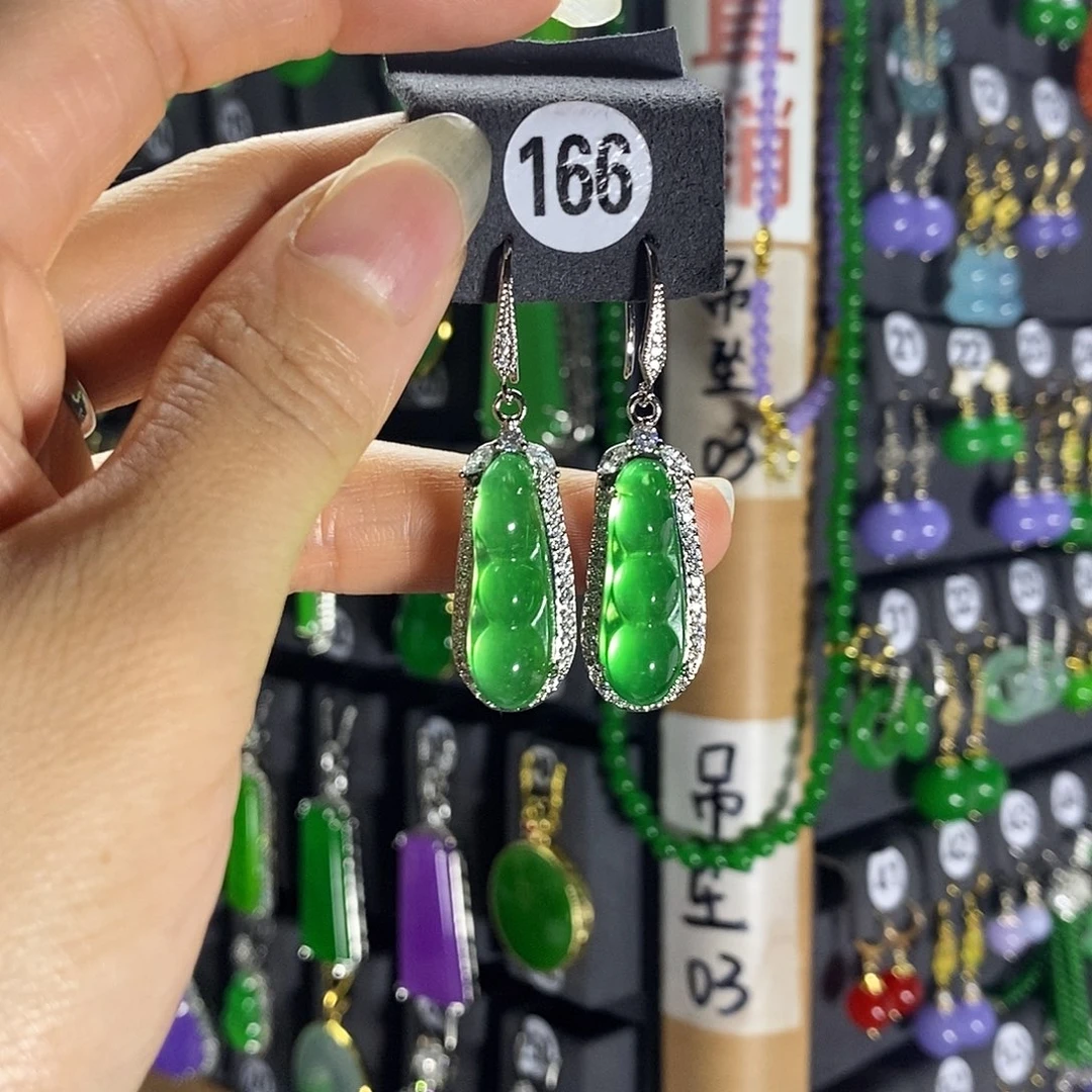 银S925镶嵌翡翠耳饰166