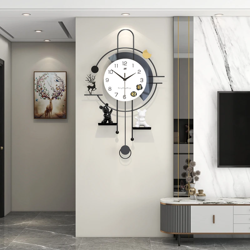 现代简约钟表客厅个性创意时钟高级感挂墙摆件家居装饰置物架挂钟