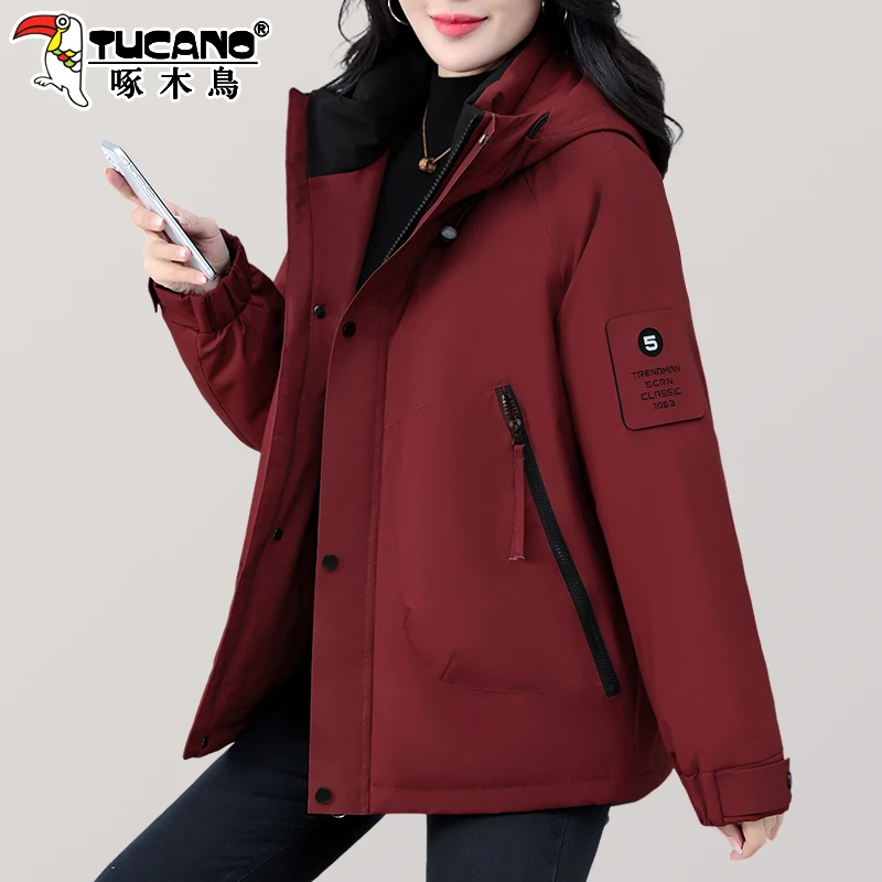 啄木鸟夹棉冲锋衣棉服女2025新款冬季大码女装加厚棉衣女士外套