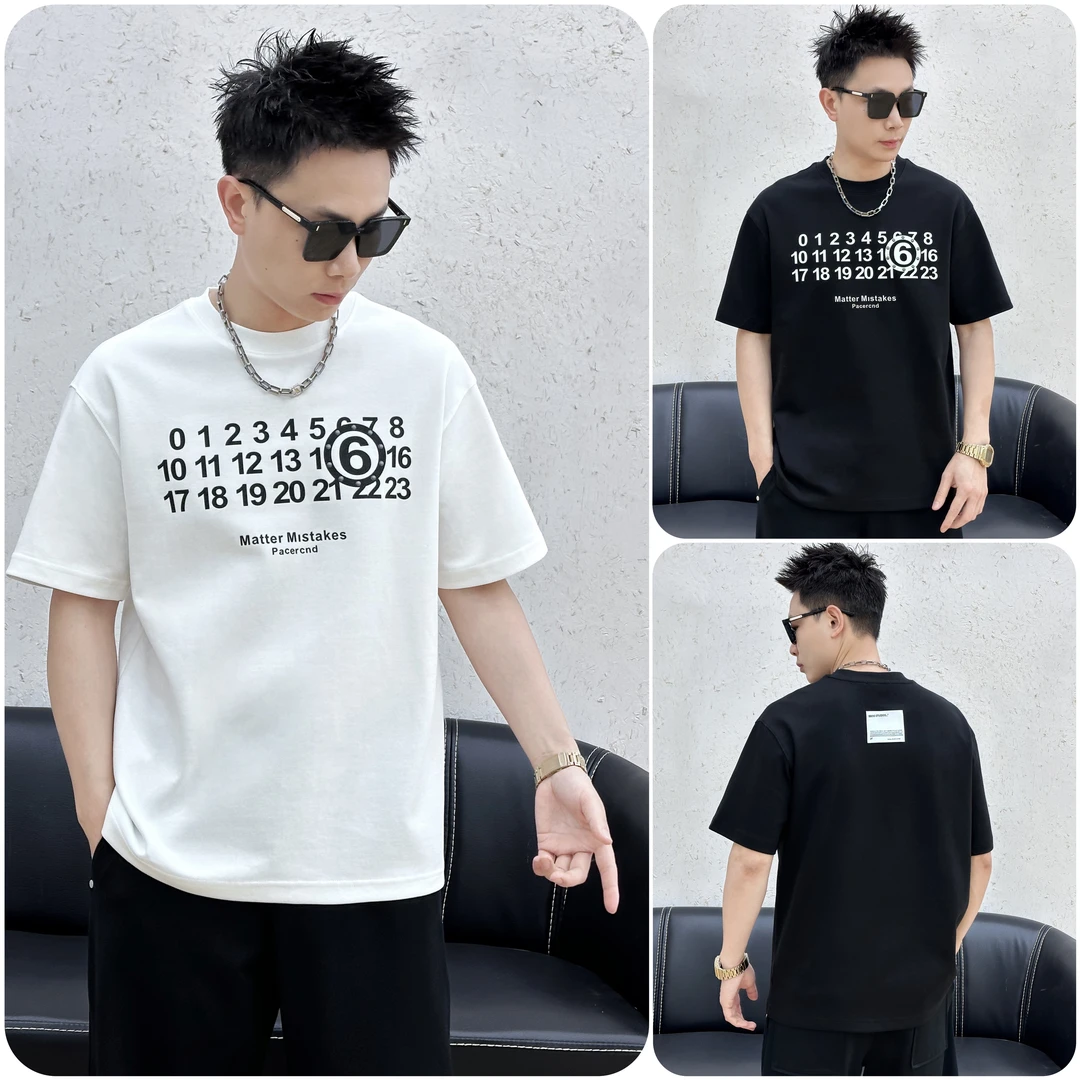 夏季短袖男t恤凉感双面针织棉马家时尚情侣款数字潮流半袖8885