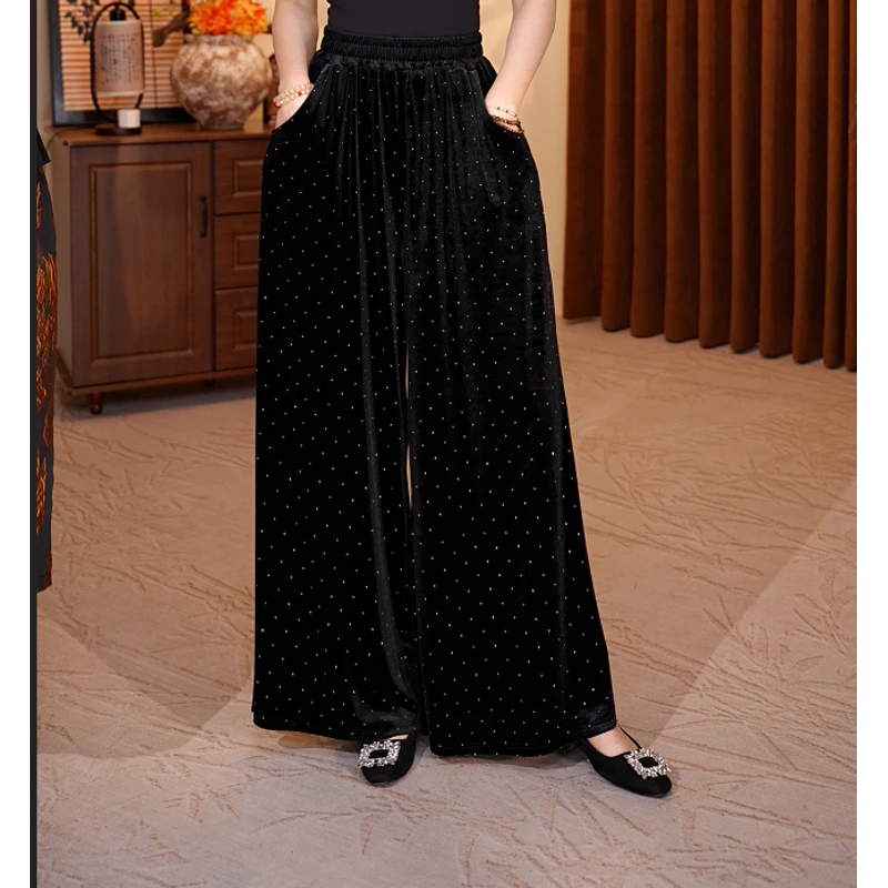 105/阔腿裤秋冬宽松烫钻复古女装高腰休闲秋冬季长裤休闲裤