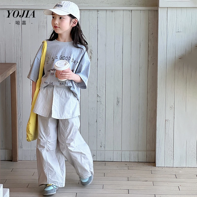YOJIA【晒太阳】女童短袖夏季2025新款韩版女孩上衣儿童半袖T恤夏装