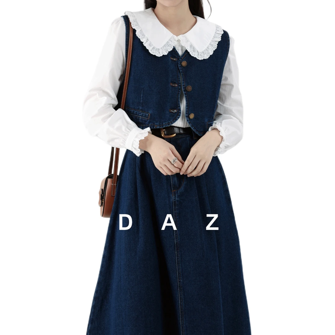 【ZBT直播间】秋衬衫上衣休闲牛仔马甲半身裙子两件套装ZQS01430