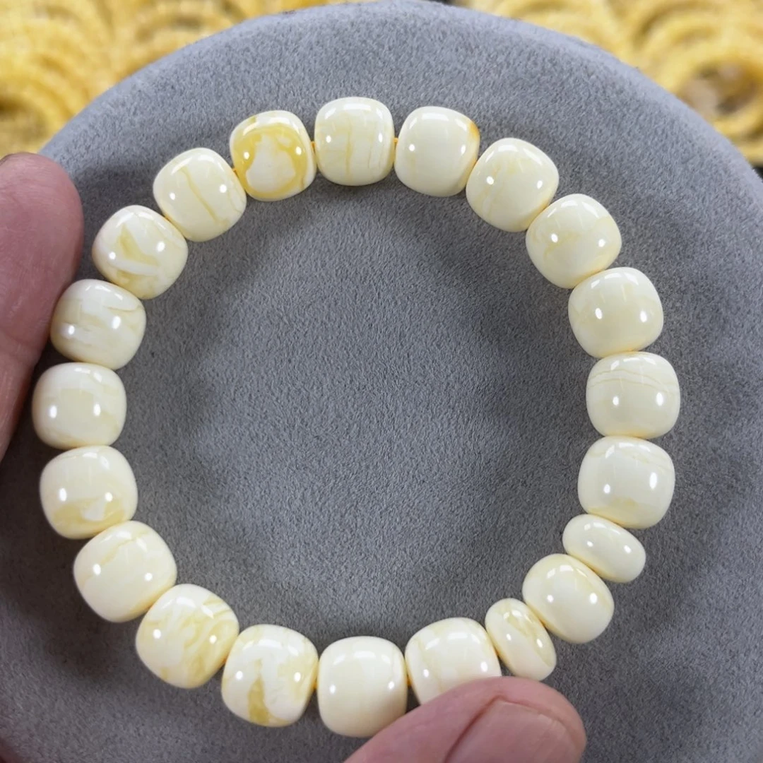 蜜蜡手串未镶嵌俄料瓷白金丝纹虎皮同料