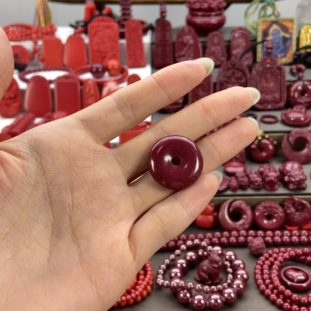 天然辰砂小号平安扣紫晶砂