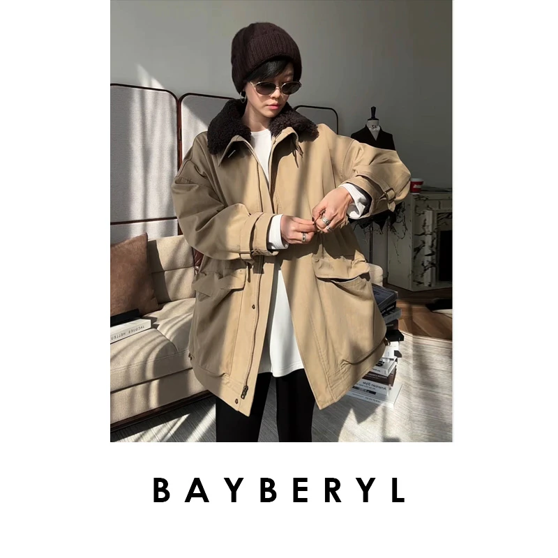 BAYBERYL老贝巴恩派克*可拆毛领抽绳工装冬羽绒服YRF5K0309