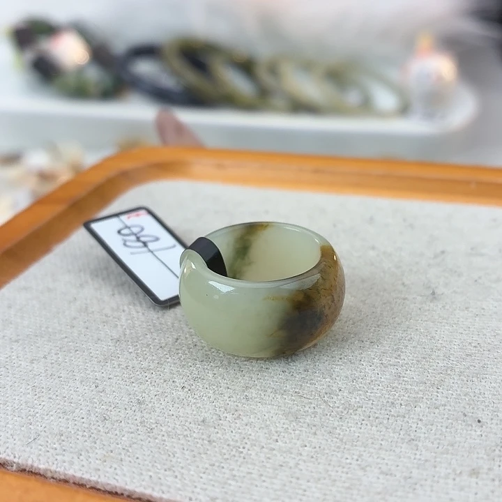 和田玉（糖玉）未镶嵌戒指c171草花墩墩16.7不退换