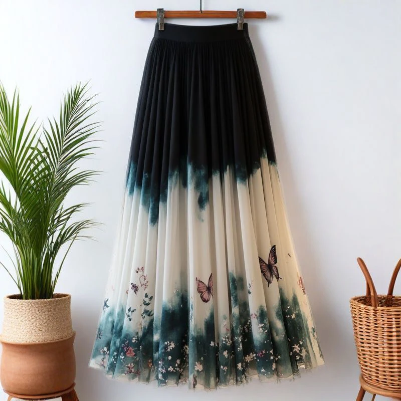 独特高级超仙温柔甜美印花半身裙女2025夏季新款高腰减龄长款裙子