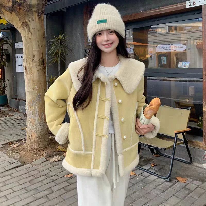 人造皮草 冬季新款外套小香风娃娃领外套韩版加绒加厚网红洋气