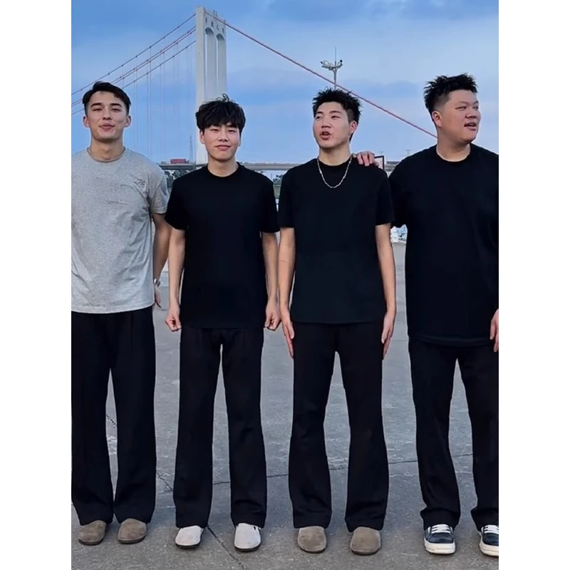 黑色517柳叶弯刀西裤男款cleanfit薄款休闲裤腿粗屁股大显瘦裤子