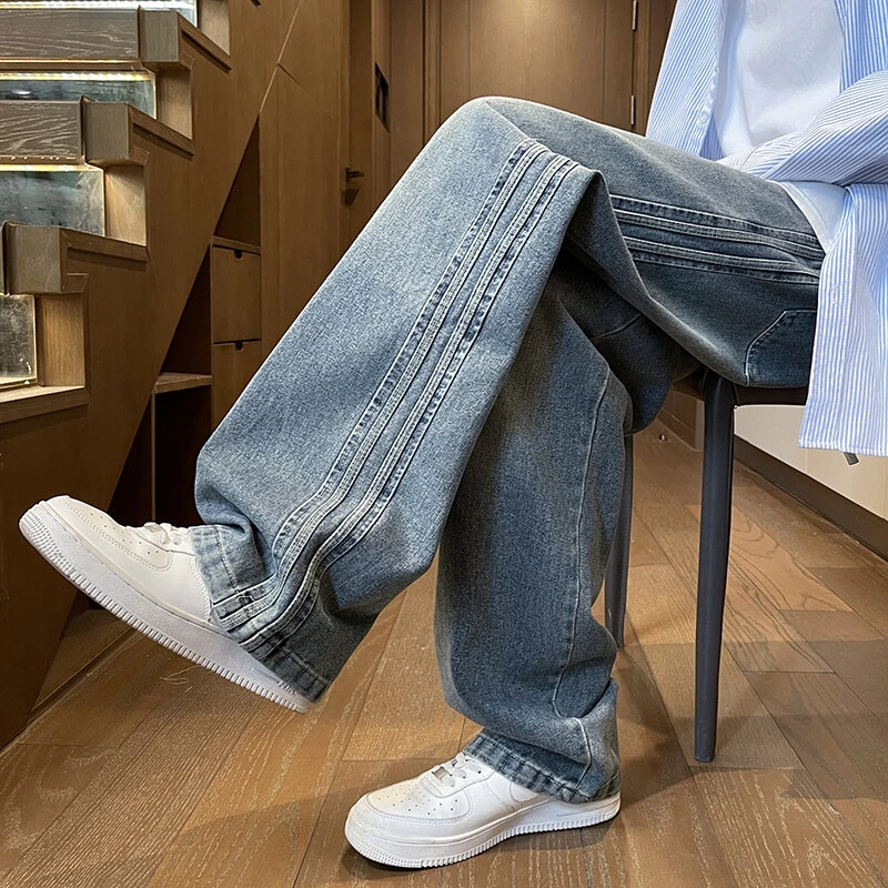 春季新款男生复古长裤中腰牛仔裤青少年宽松阔腿外穿百搭牛仔裤