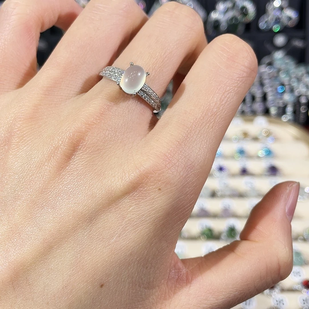 蛇纹石玉银S925镶嵌戒指戒指