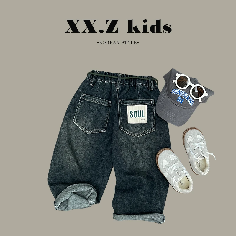 【现货】秋装儿童韩版潮流牛仔贴标设计宽松裤子HCK3127-CCCC