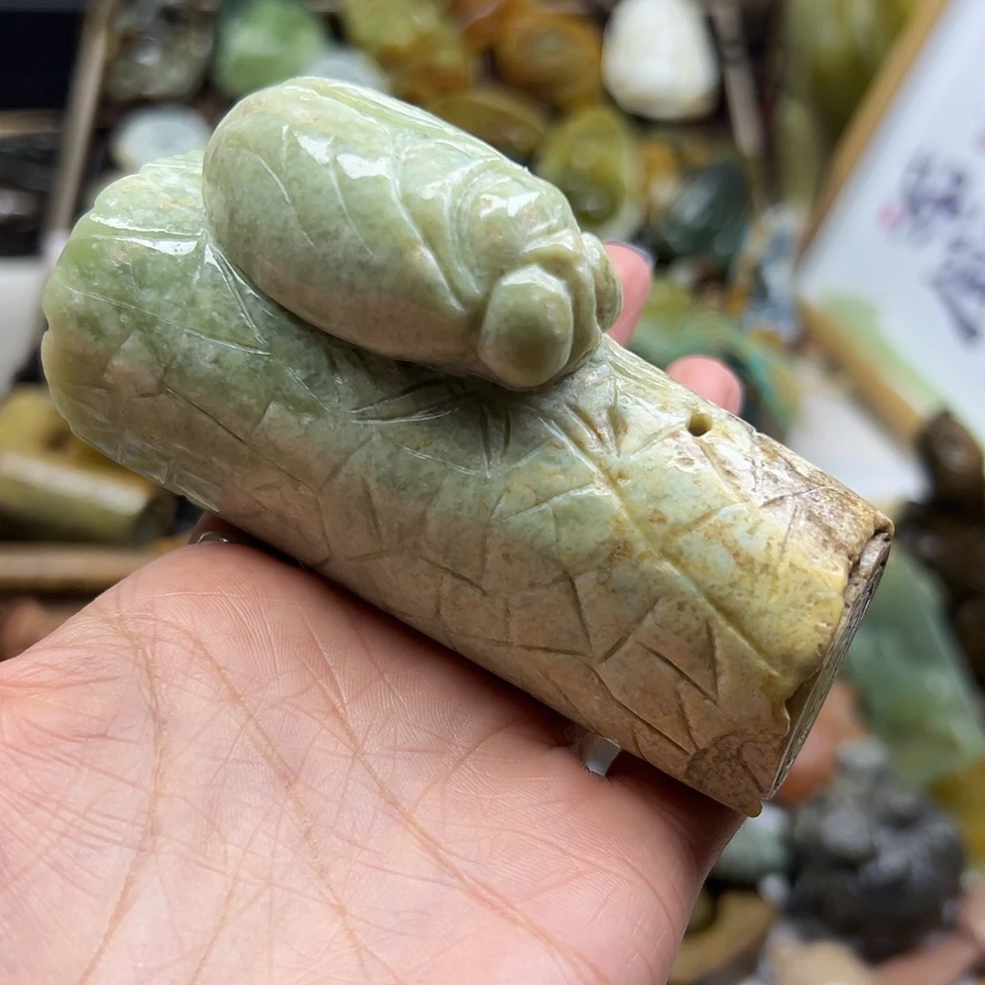 颈饰未镶嵌岫岩河磨玉（透闪石质玉）河磨玉椴树林知了摆