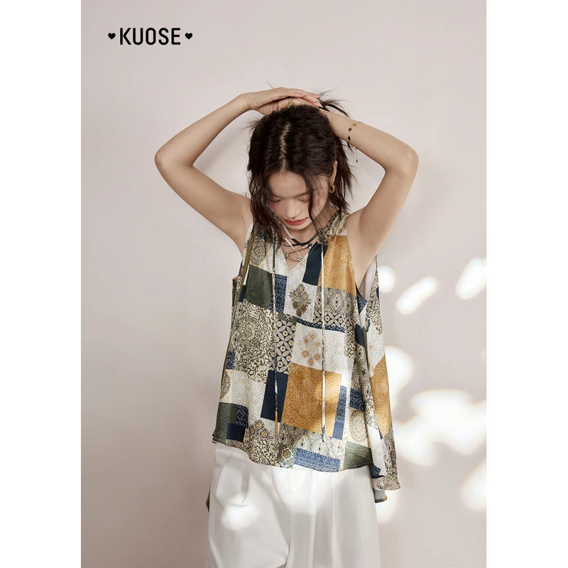 阔色波西米亚绑带吊带背心女2025新款夏日海边度假上衣KSJ2506009