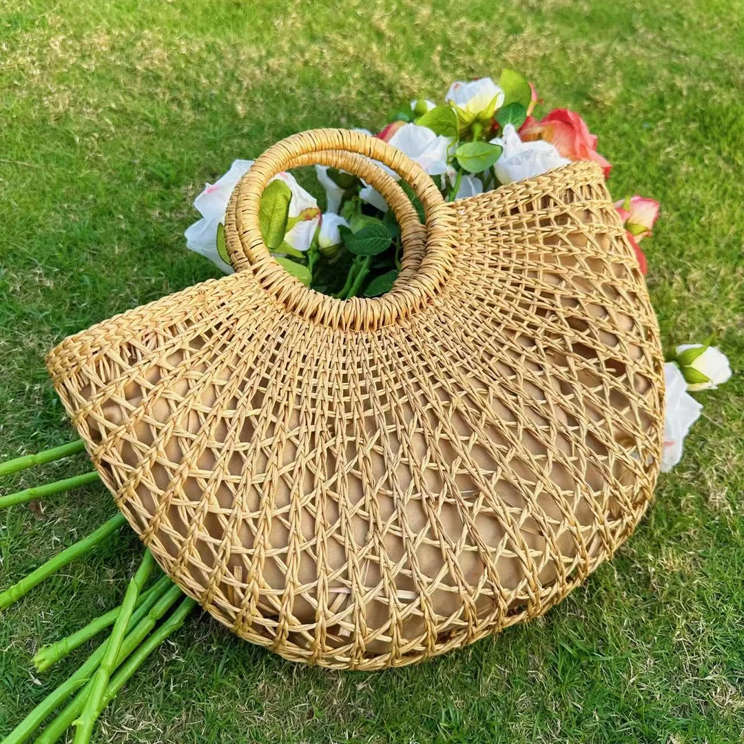 SIWAN/手拎月亮包包女夏季新款手提包编织包高级感草编包百搭