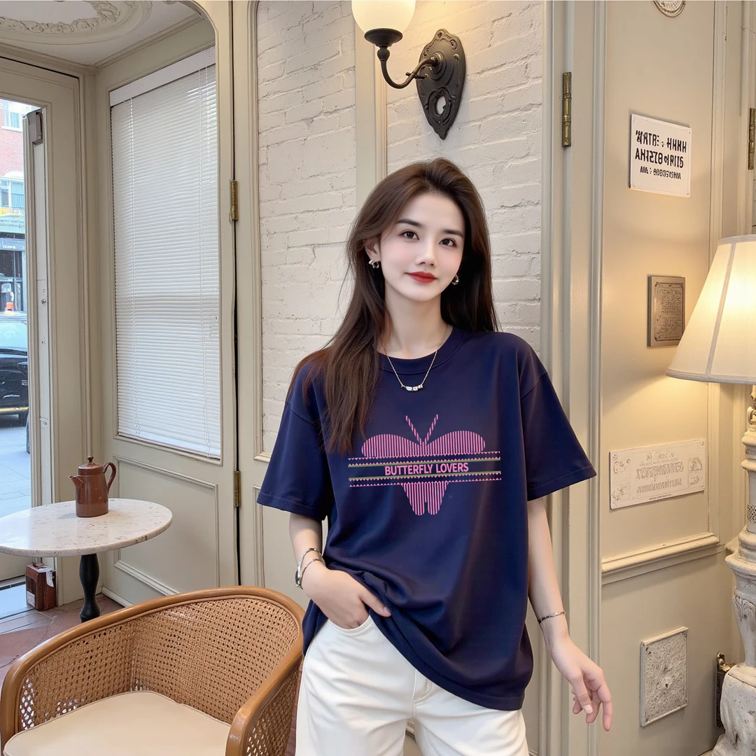 【简约记忆】纯棉宽松显瘦短袖T恤印花圆领时尚休闲百搭上衣