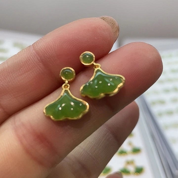 和田玉（碧玉）银S925镶嵌耳饰多样性发货拍一发一