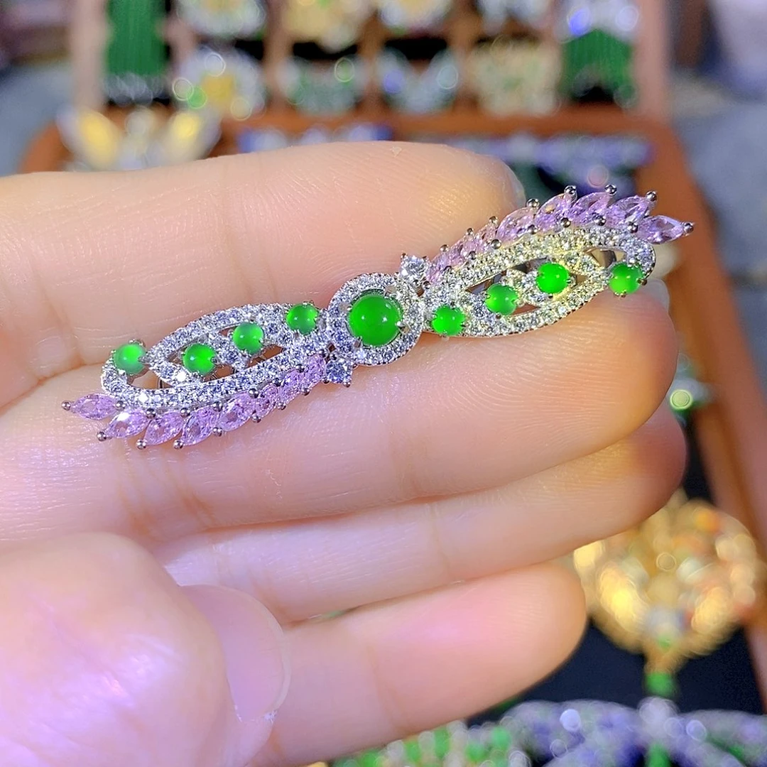 吊坠(不含链)银S925镶嵌翡翠