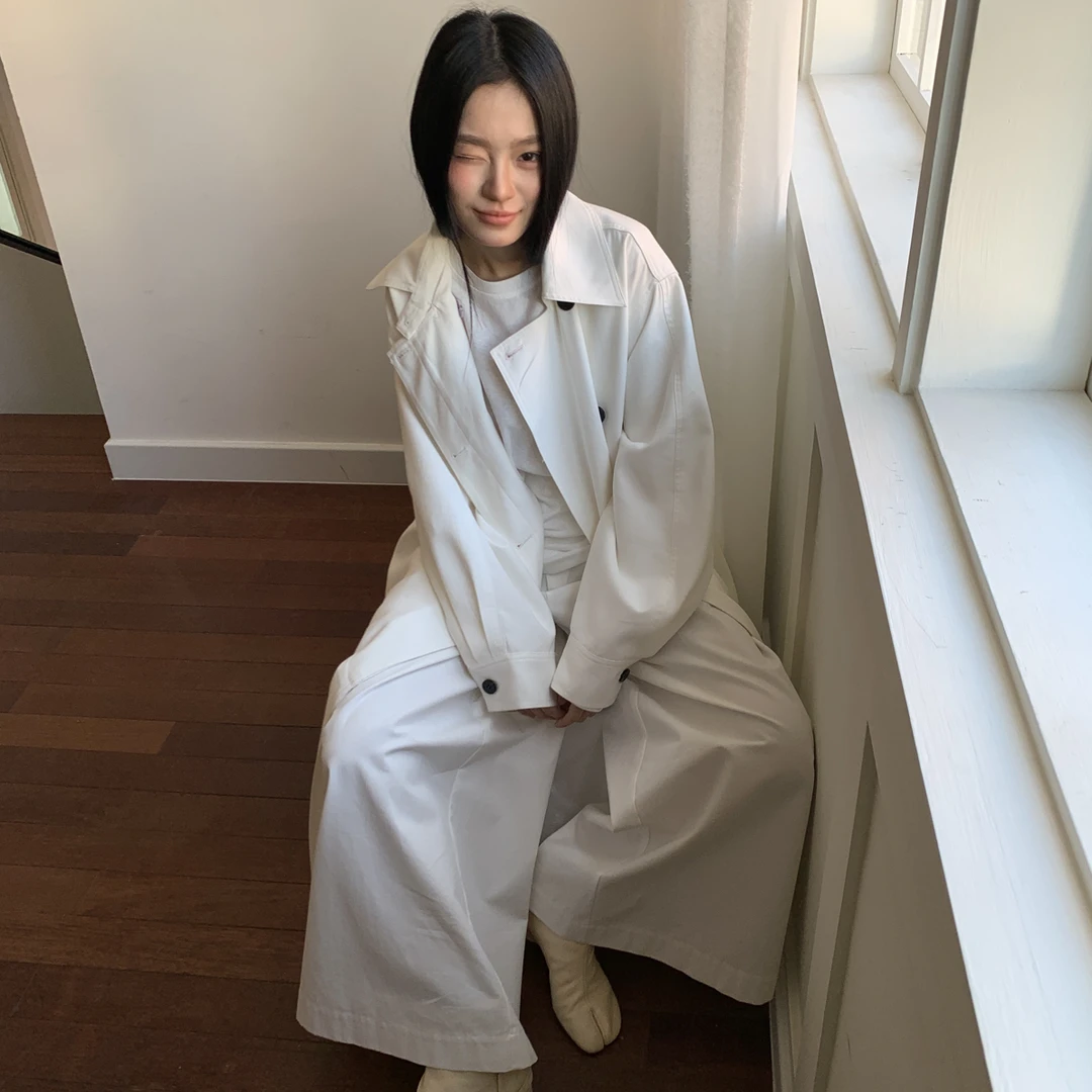 休闲慵长风衣外套#66798