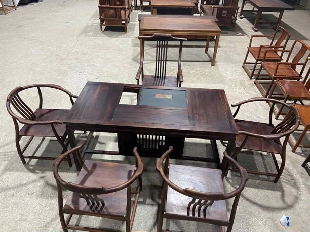 乌金木简约古典六件套茶桌包邮新中式桌子家用