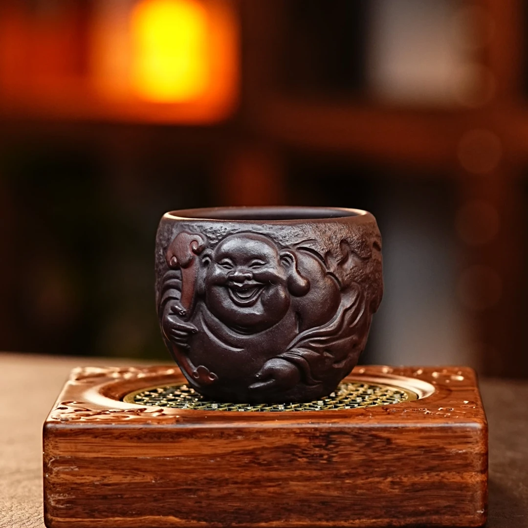 宜兴正宗紫砂弥勒佛杯紫砂杯主人茶杯全手工网红茶器紫砂高级茶具