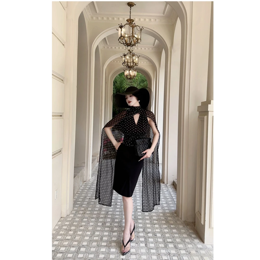 LYXJ【迷情盖茨比】清冷感贵系复古女郎波点上衣经典波点雪纺11998