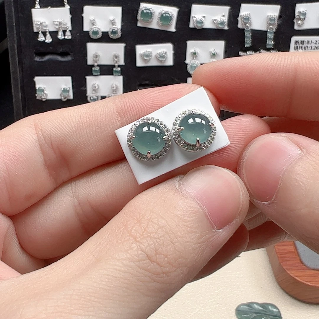 翡翠手链银S925镶嵌三*草天然翡翠