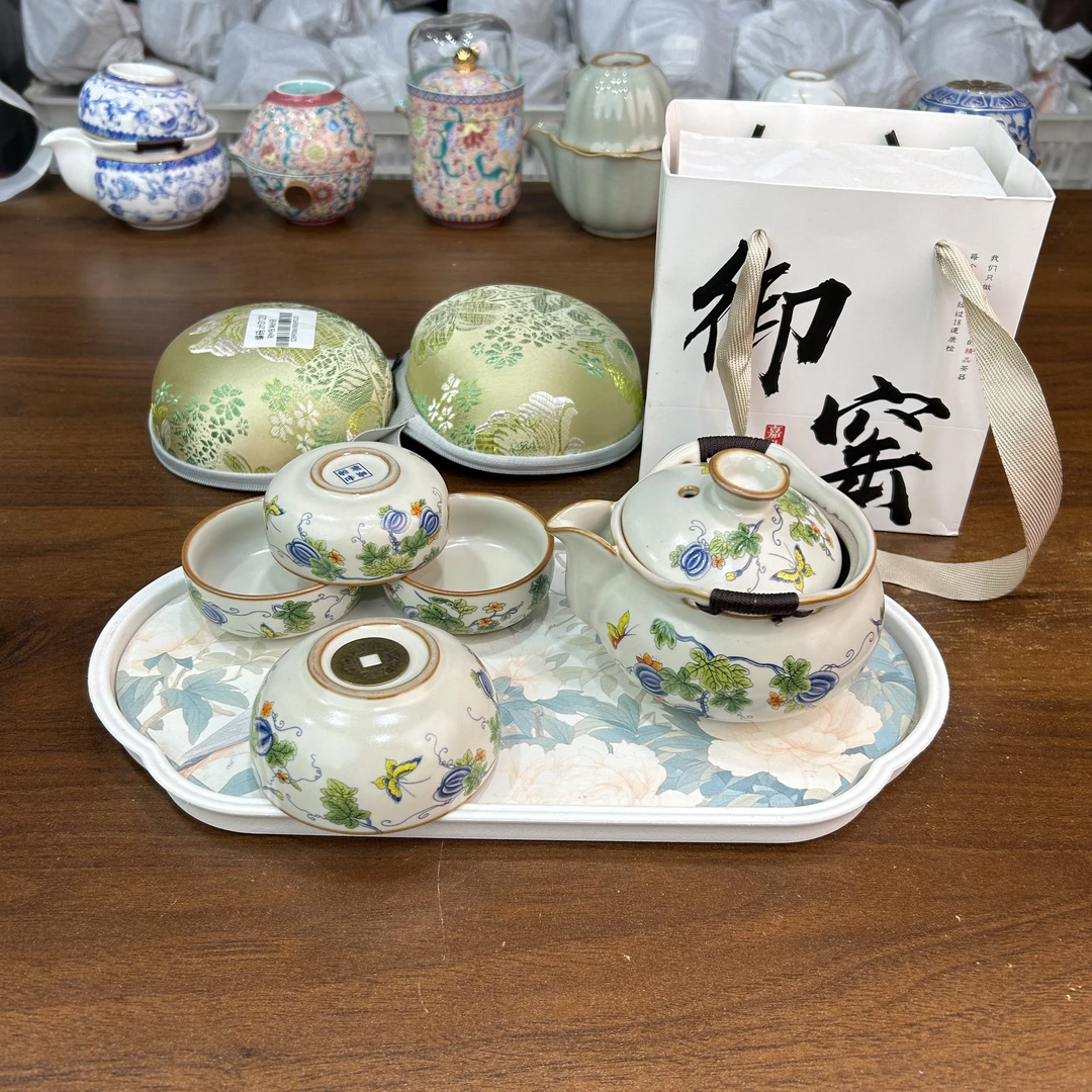 zh3123-嘉世御窑西瓜手抓壶一壶三杯带茶盘旅行套