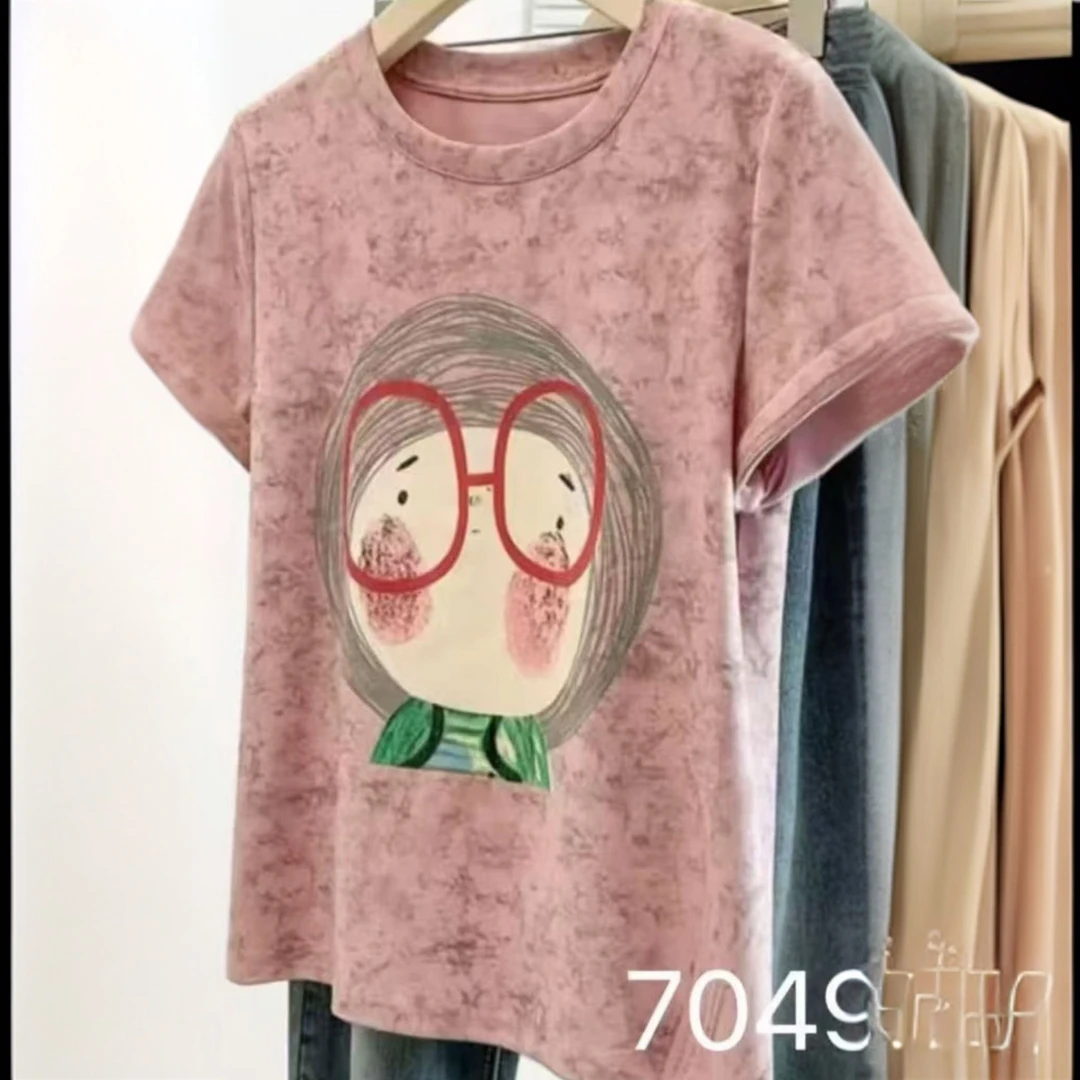 7049卡通晕染百搭短袖--z