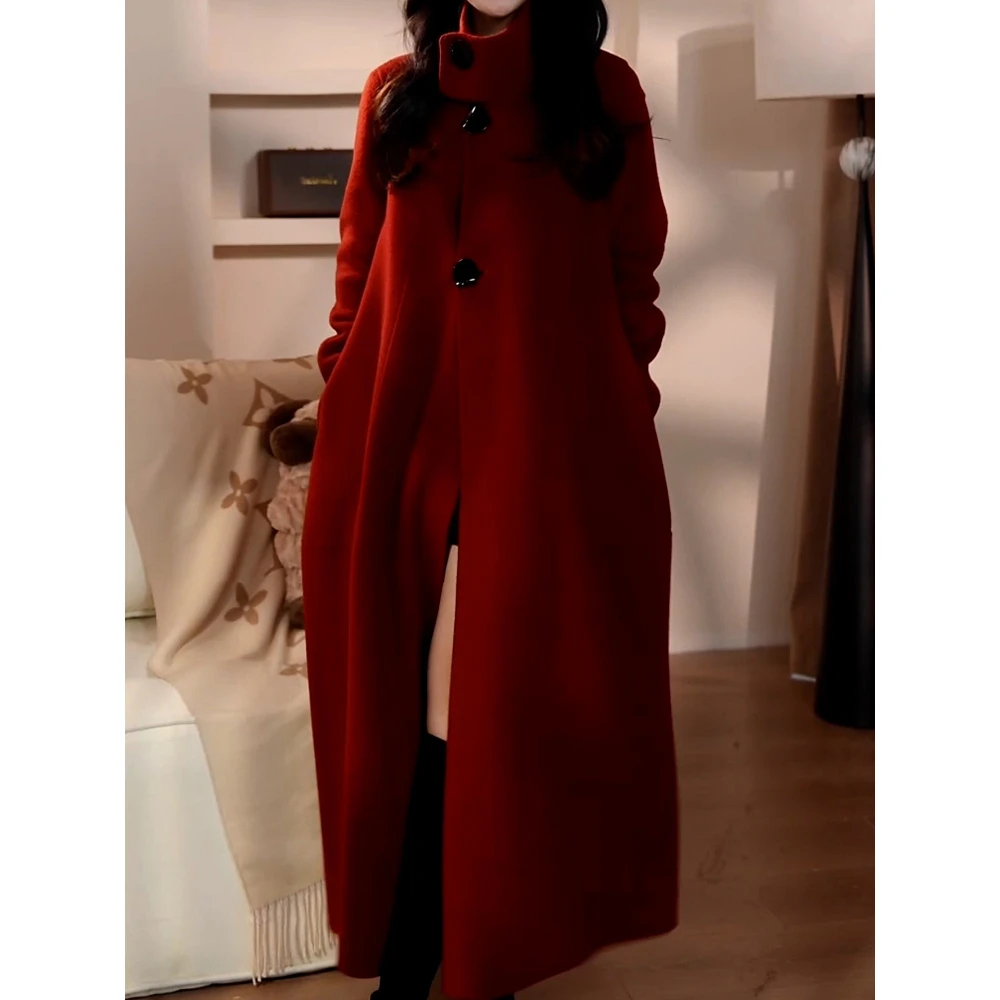高级感气质双面呢大衣2025冬季新款时尚优雅立领廓形长款毛呢外套