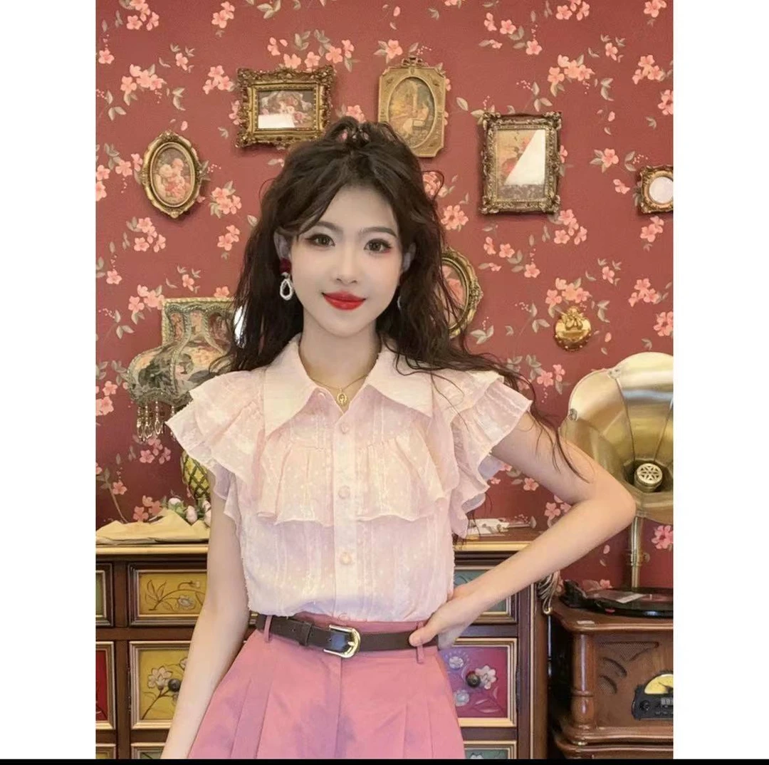 港风穿搭衬衫女2025夏季新款爆款衬衣独特漂亮小衫小飞袖上衣
