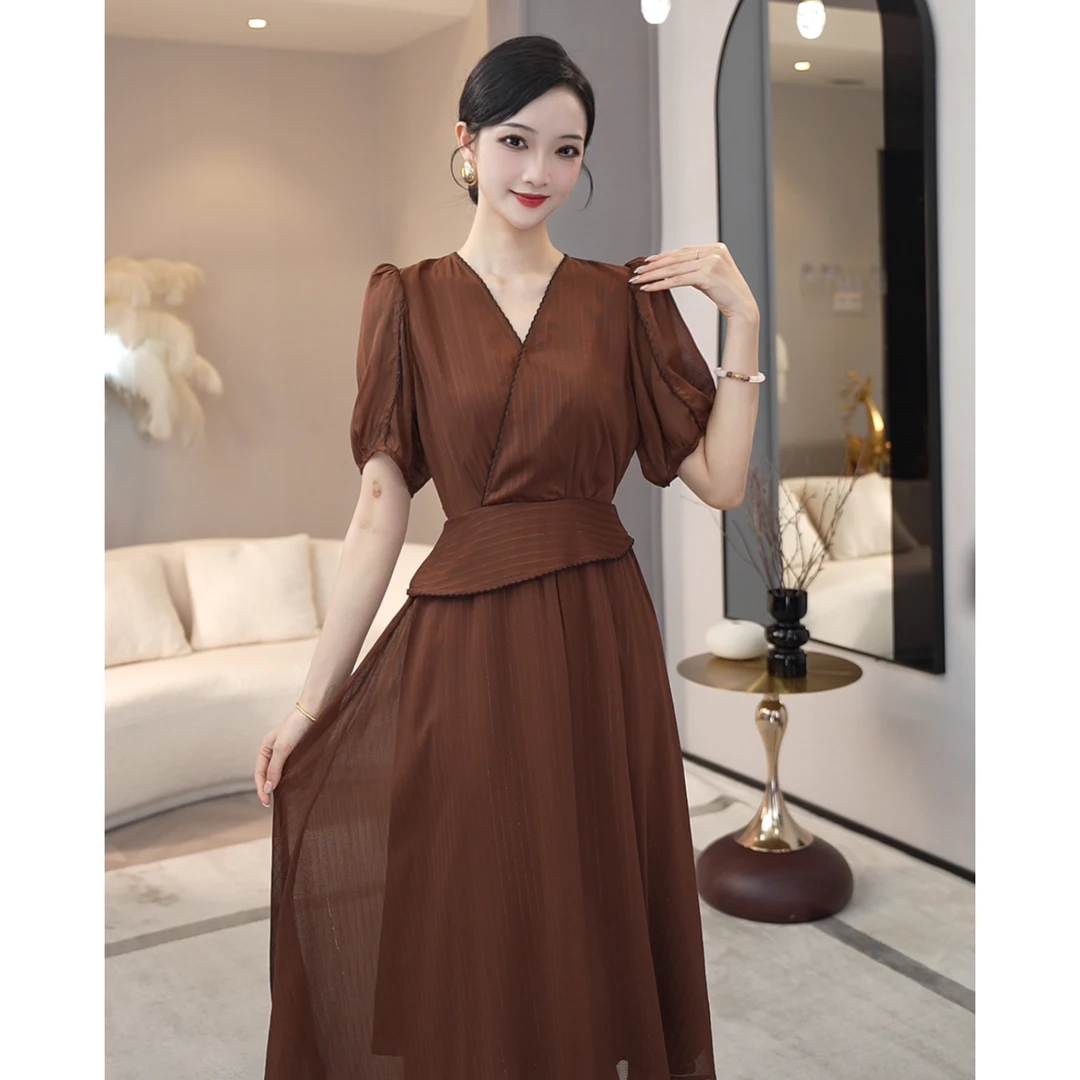 2026夏季新款【QQ-X1073】优雅阔太气质显白红色收腰气质连衣裙子