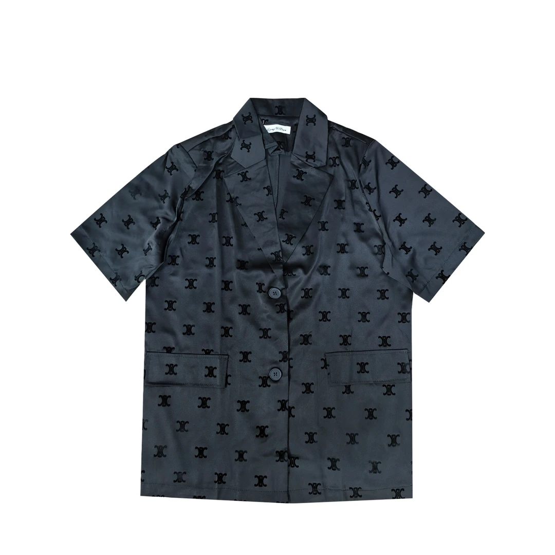 冰丝醋酸衬衫2025夏季新款黑色时尚爆款植绒西装外套女装