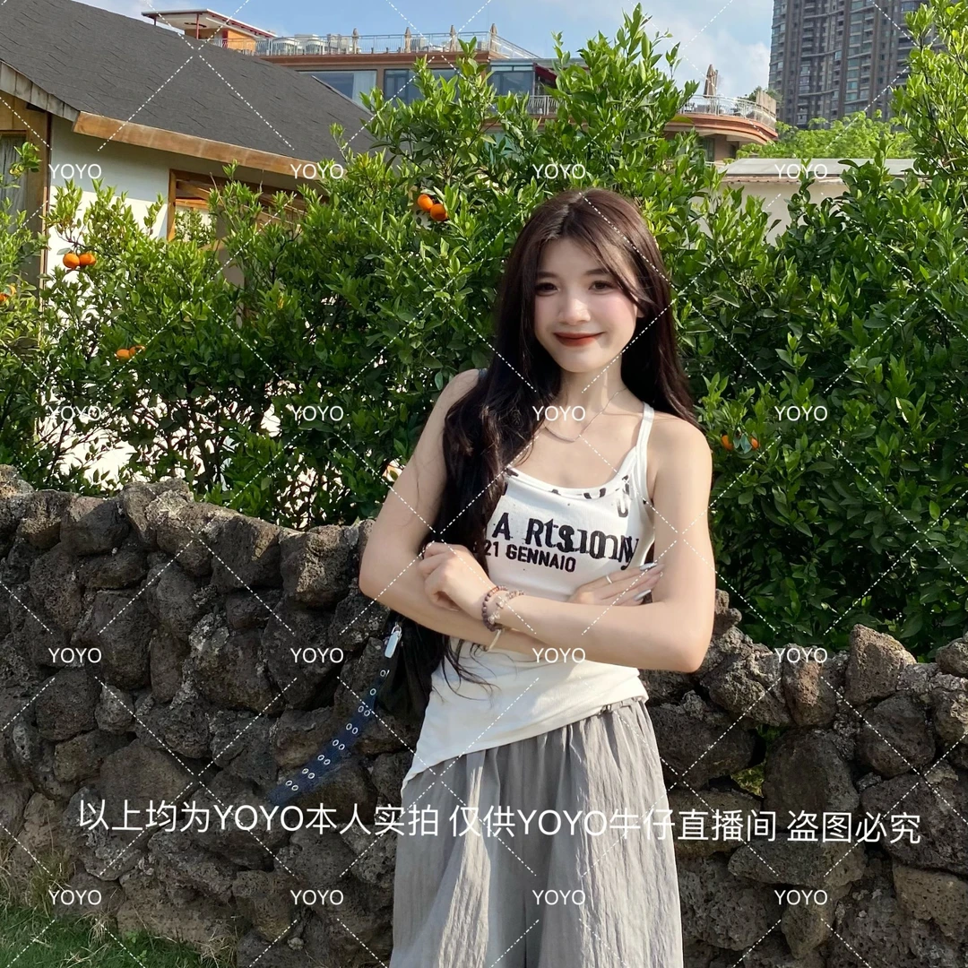 YOYO自制【斜角吊带】夏季2025辣妹显瘦性感纯欲上衣吊带