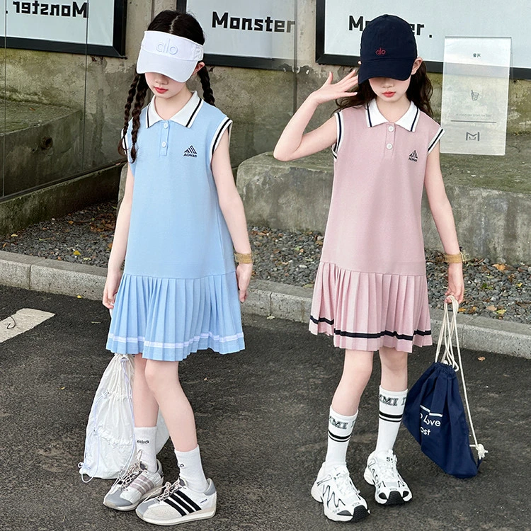 女童连衣裙夏季2025新款儿童无袖背心裙女孩学院风Polo裙子夏装潮