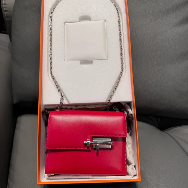 99新 Hermes/爱马仕 插销包 鲜红 Y刻 大全套