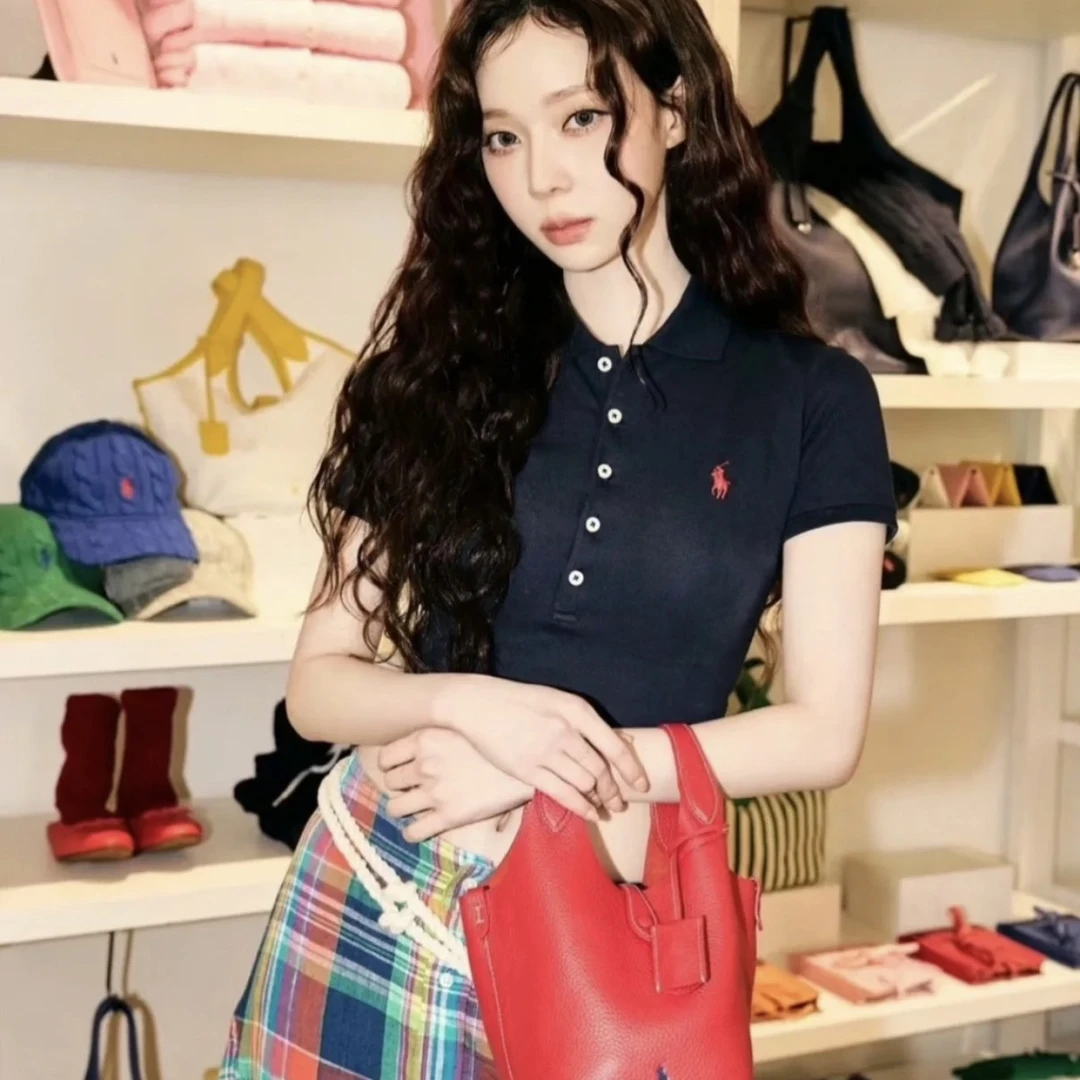 kenba*【R35】小马刺绣翻领五粒扣短袖